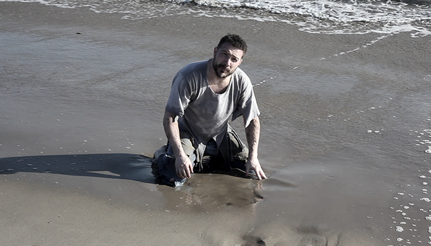 Filming a scene on the beach in LA.