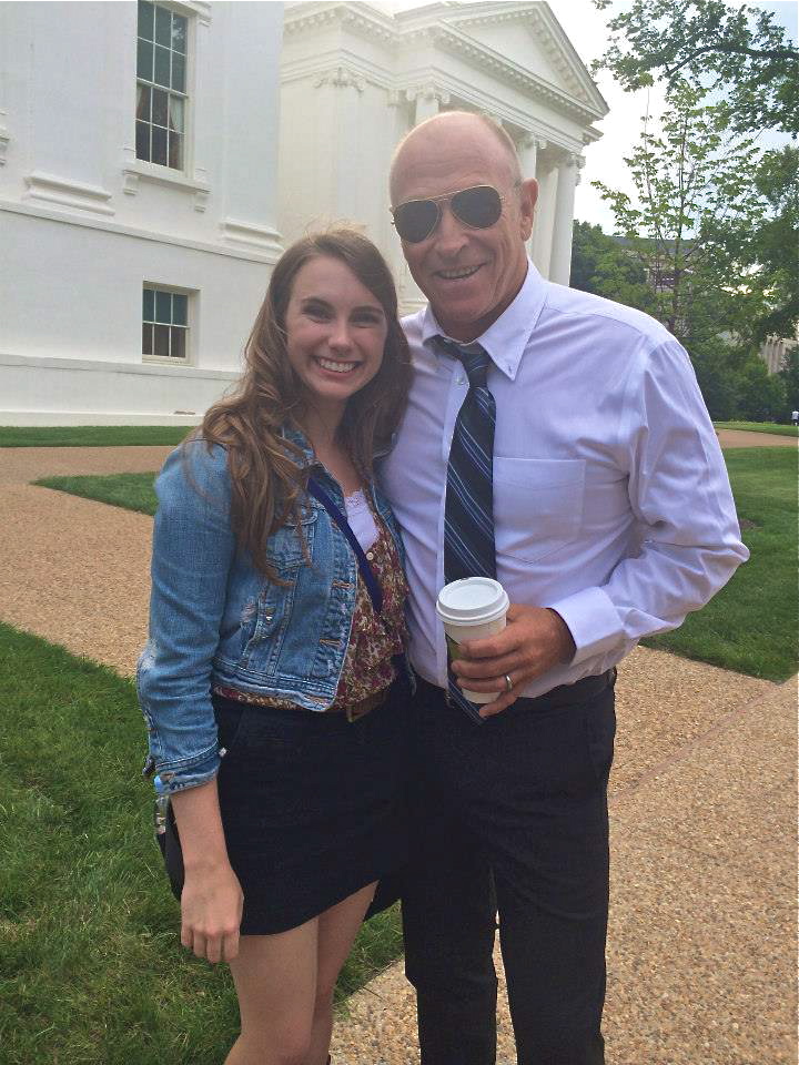 Elizabeth (Kate) and Corbin Bernsen (Senator Ryburn) after a shoot at the Richmond State Capitol in 