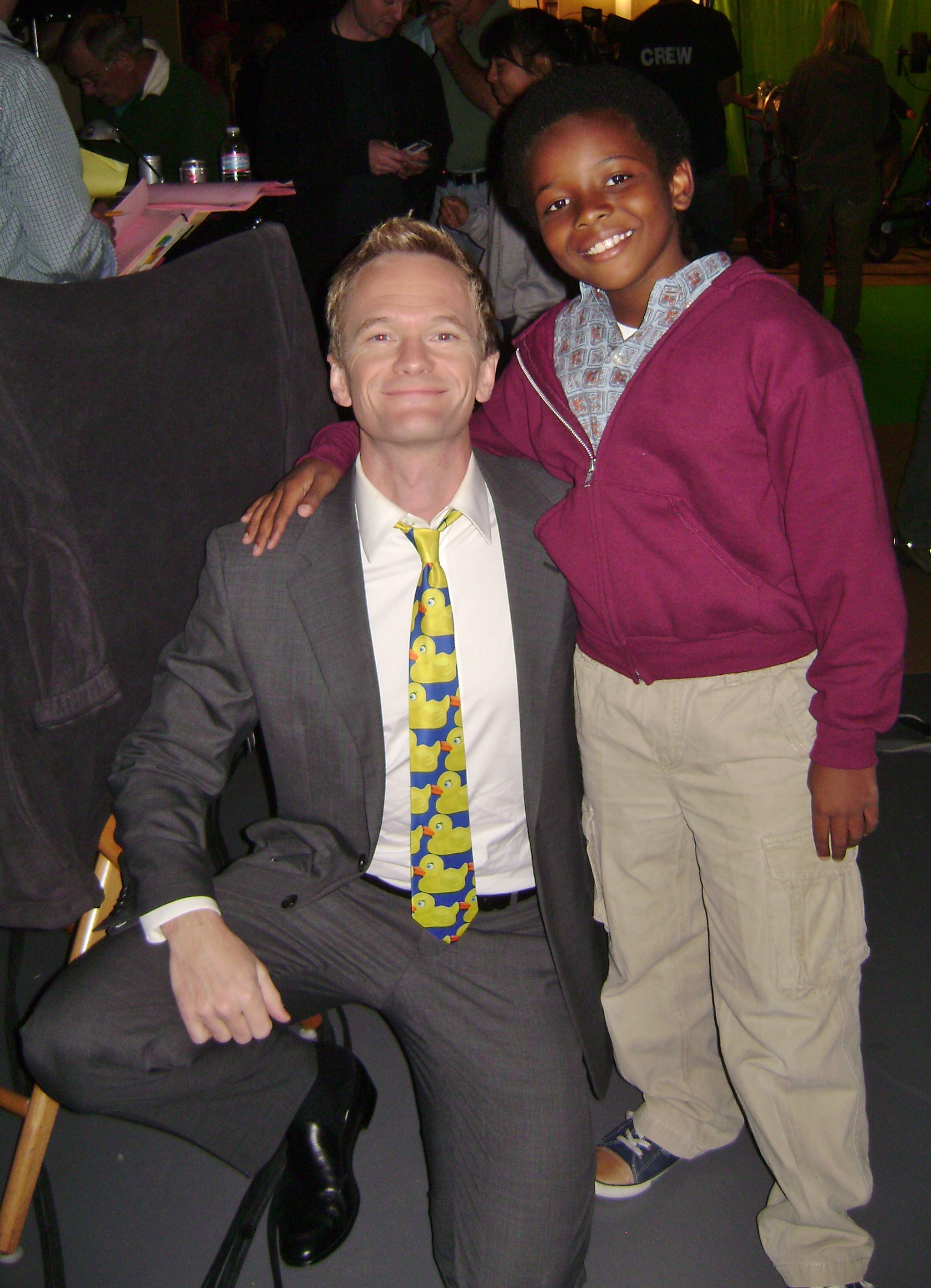 Dusan Brown in between takes with scene partner, Neil Patrick Harris, on set of How I Met Your Mother, episode 7.09 