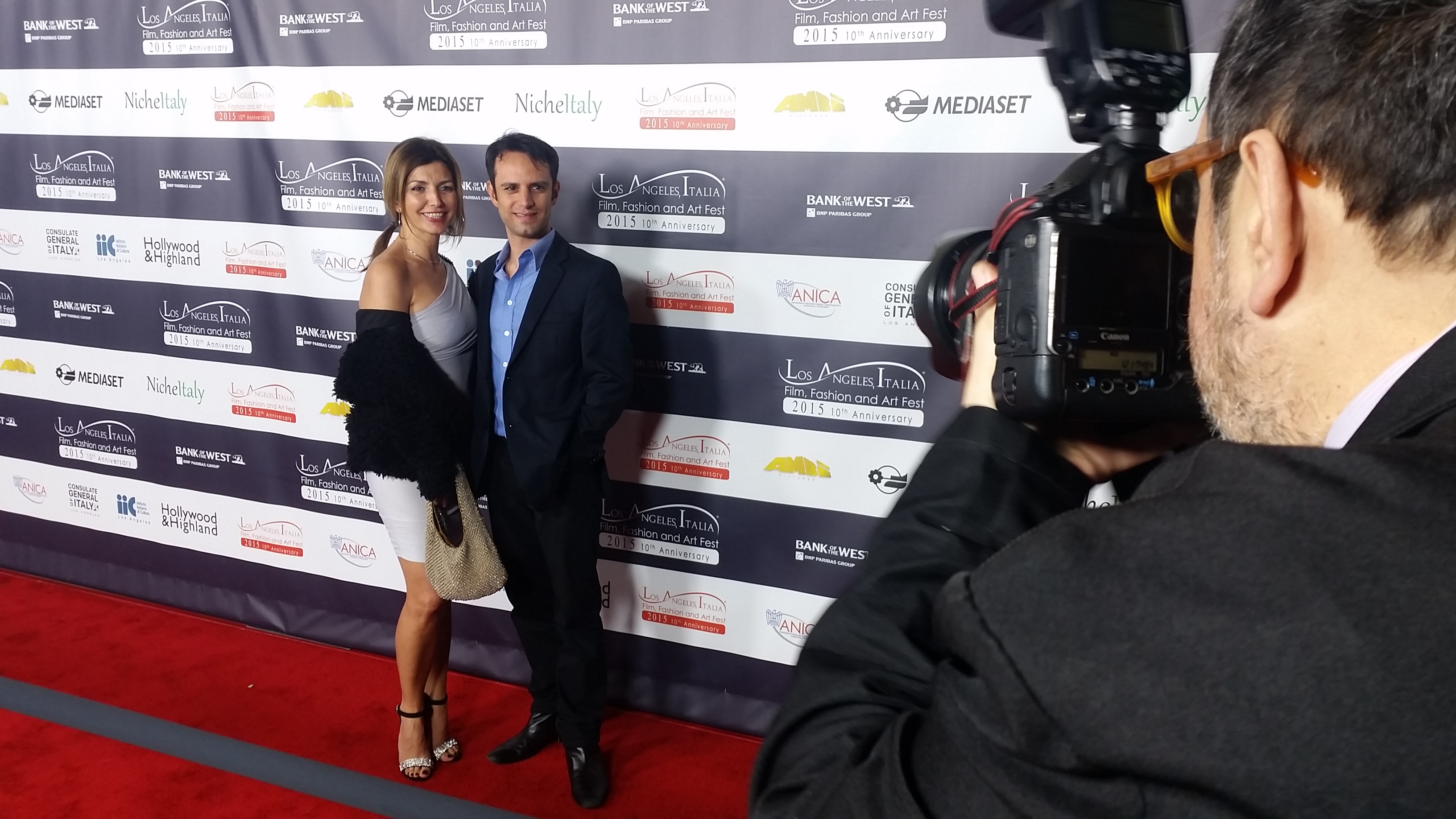 Maximilian Law and Romina Caruana at a Los Angeles red carpet premiere.