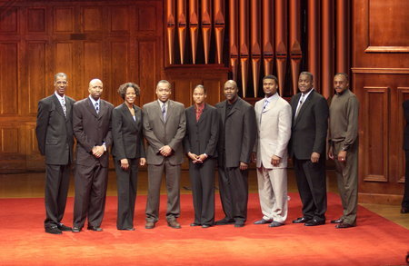 (left to right) Charlie Scott, Kenny Smith, Nikki McCray, John Saunders, Marion Jones, Dave Stewart, Steve McNair, Art Shell, Tommie Smith