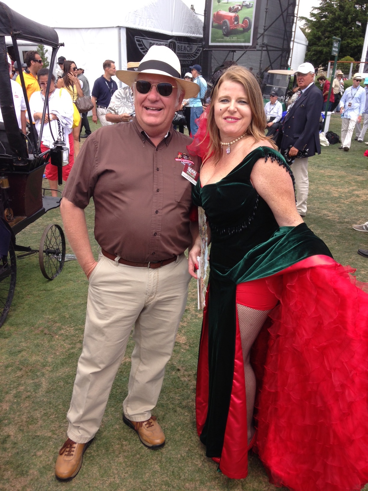 Pebble Beach 2014 with J.Hubbard and Steam car wearing Monroe River to Nowhere gown.
