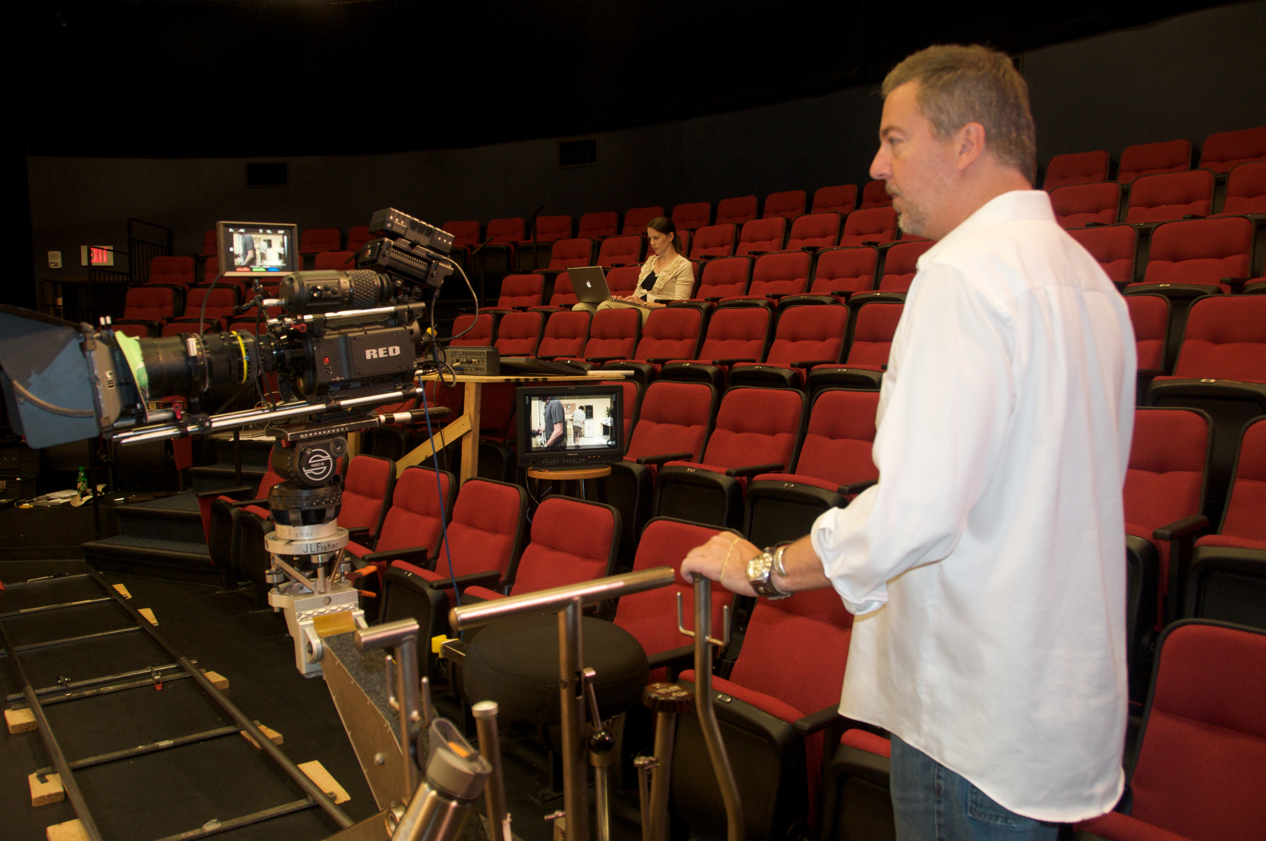 Doug Jefferson in the Bunbury Theater directing a scene for a broadcast commercial.