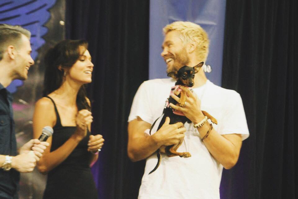Joshua brought out his newly adopted baby Bella to spread the word about Chad Michael Murray's Charity for animal rights #RMDBB