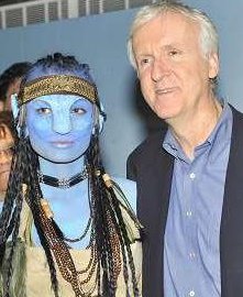 Elle Viane Sonnet and Director James Cameron at the opening night of the Avatar Exhibit at the Sci-Fi Museum in Seattle, WA.