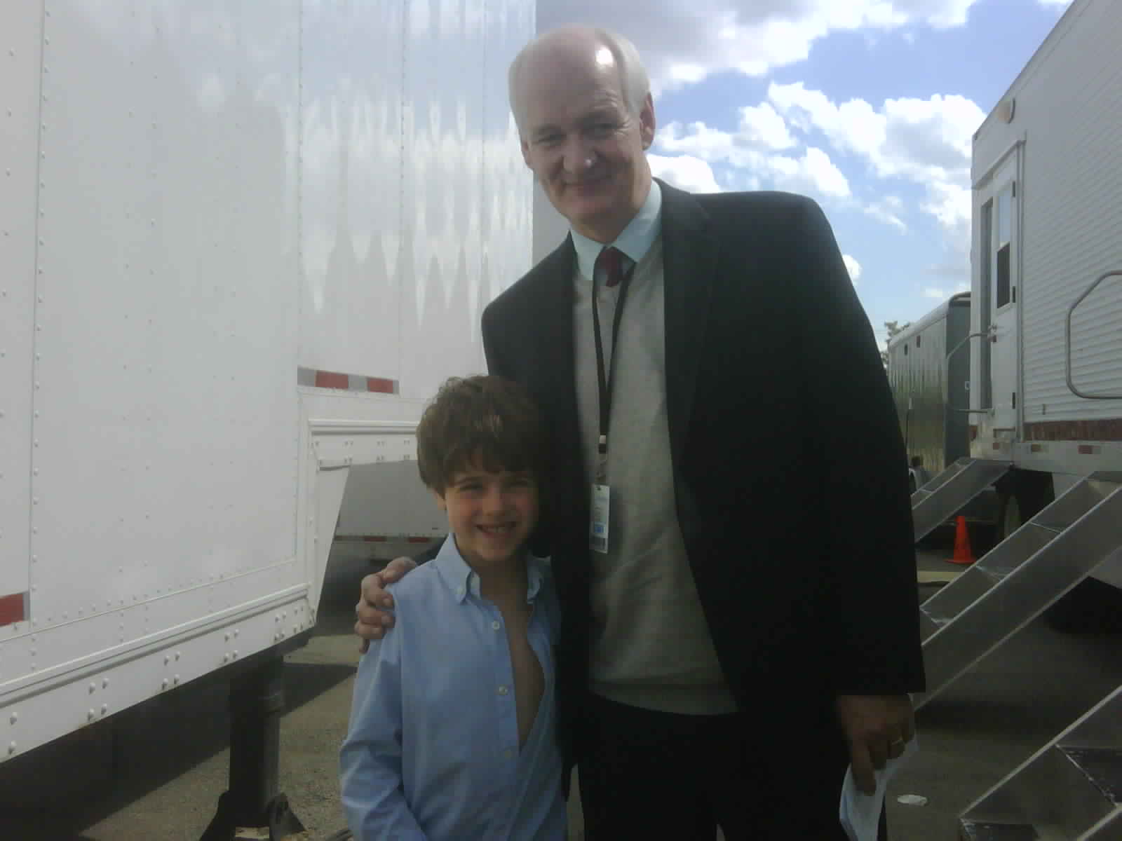 Jake Goodman and Colin Mochrie on the set of She's The Mayor, May 2010