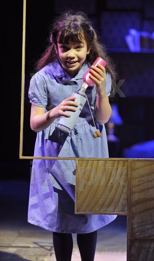 Adrianna Bertola as Matilda in Roald Dahl's Matilda, a Musical at the Courtyard Theatre Royal, Shakespeare Company (RSC) Stratford-upon-Avon.