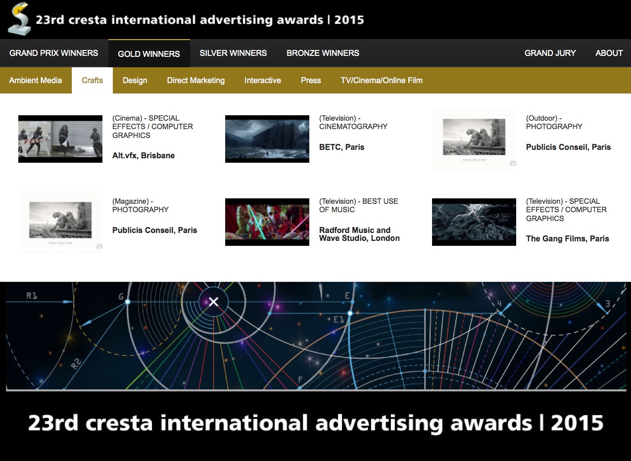 Radford Music Gold Winner @ The 23rd Cresta International Advertising Awards 2015