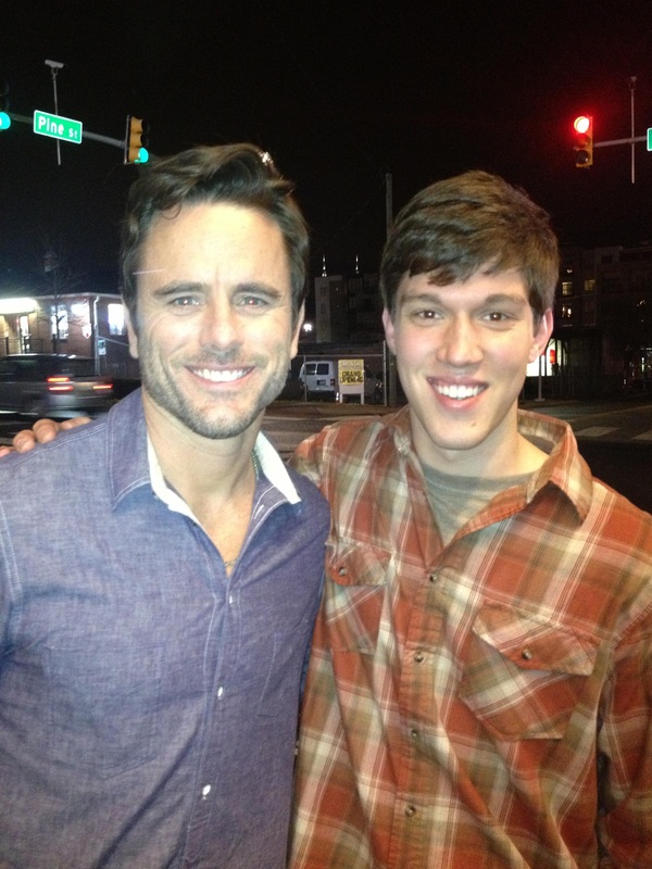 Chip Esten and Clay Jeffries during a late night shoot for ABC's 