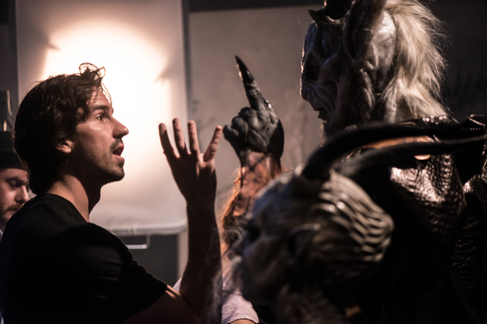 Jonathan Martin and Doug Jones (Dagon) go over it on the set of 