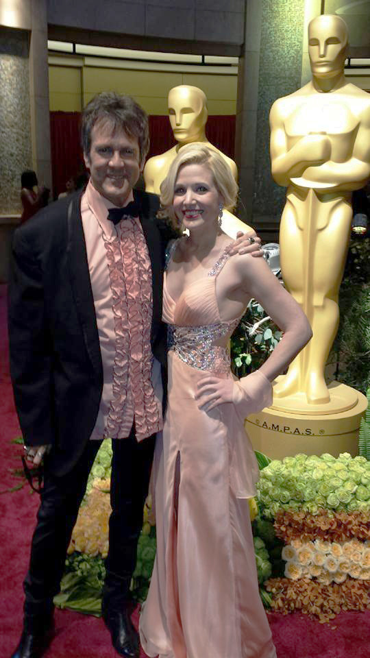 Amanda Raymond with animator Rick Farmiloe at the 2014 Oscars