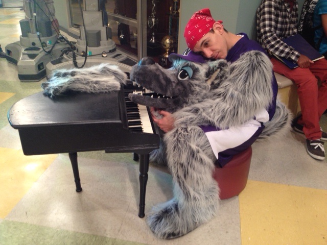 Adrian Elizondo as Wacky the Wolf, taking a break on the set of Disney's A.N.T. Farm