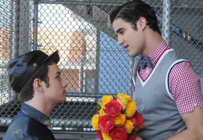 Still of Darren Criss and Chris Colfer in Glee (2009)