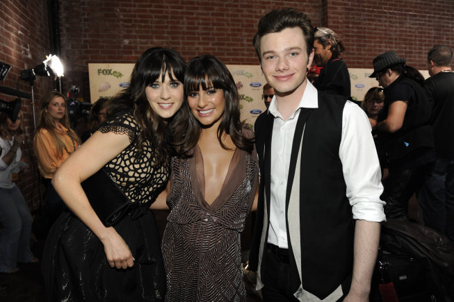 Zooey Deschanel, Lea Michele and Chris Colfer