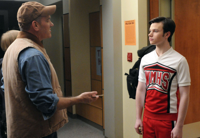 Still of Mike O'Malley and Chris Colfer in Glee (2009)