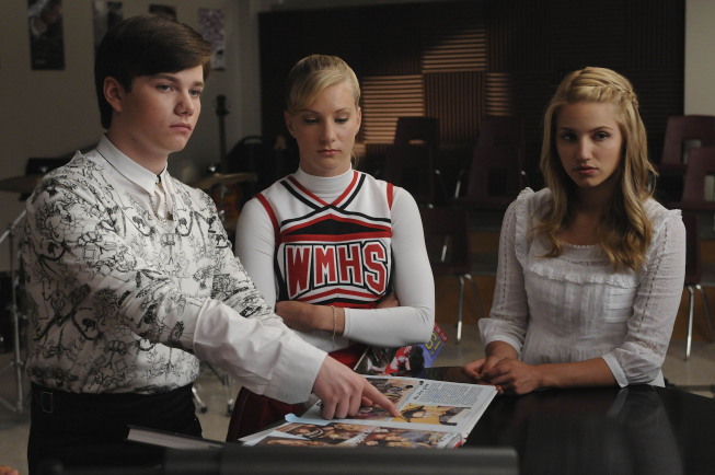 Still of Dianna Agron and Chris Colfer in Glee (2009)