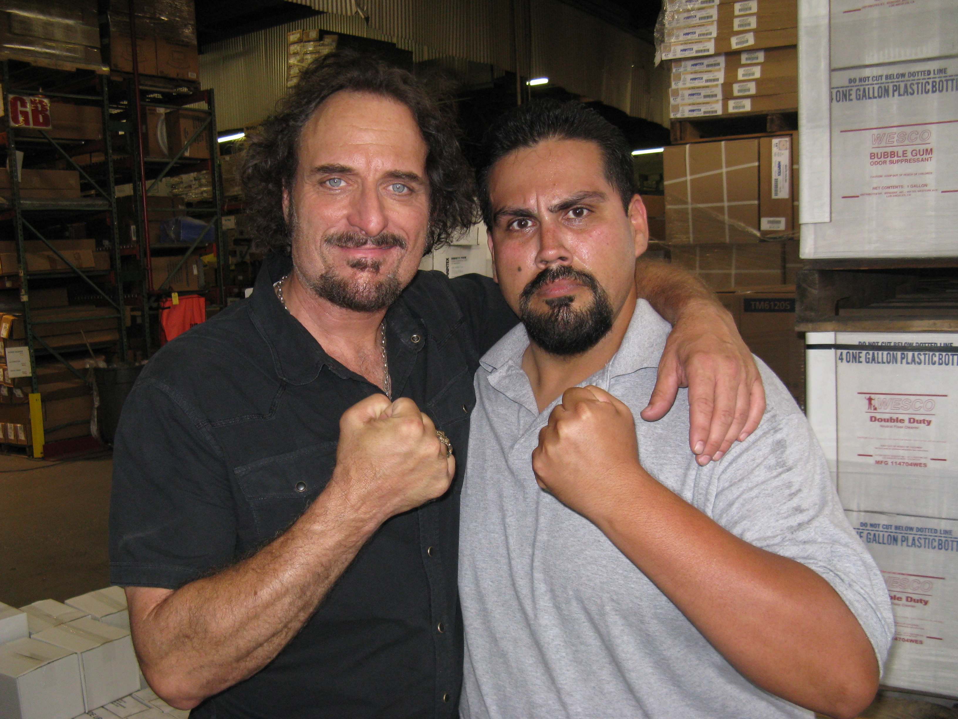 Sons of Anarchy Episode:Turning and Turning Role:Mayan Warehouse Security Clerk I'm on the right, the amazing Kim Coates on the left.