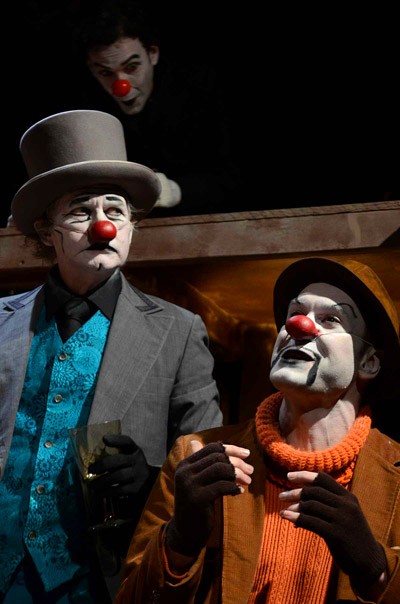 David Steiger (right) performing in clown for the the Trap Door Theatre production of Max Frisch'