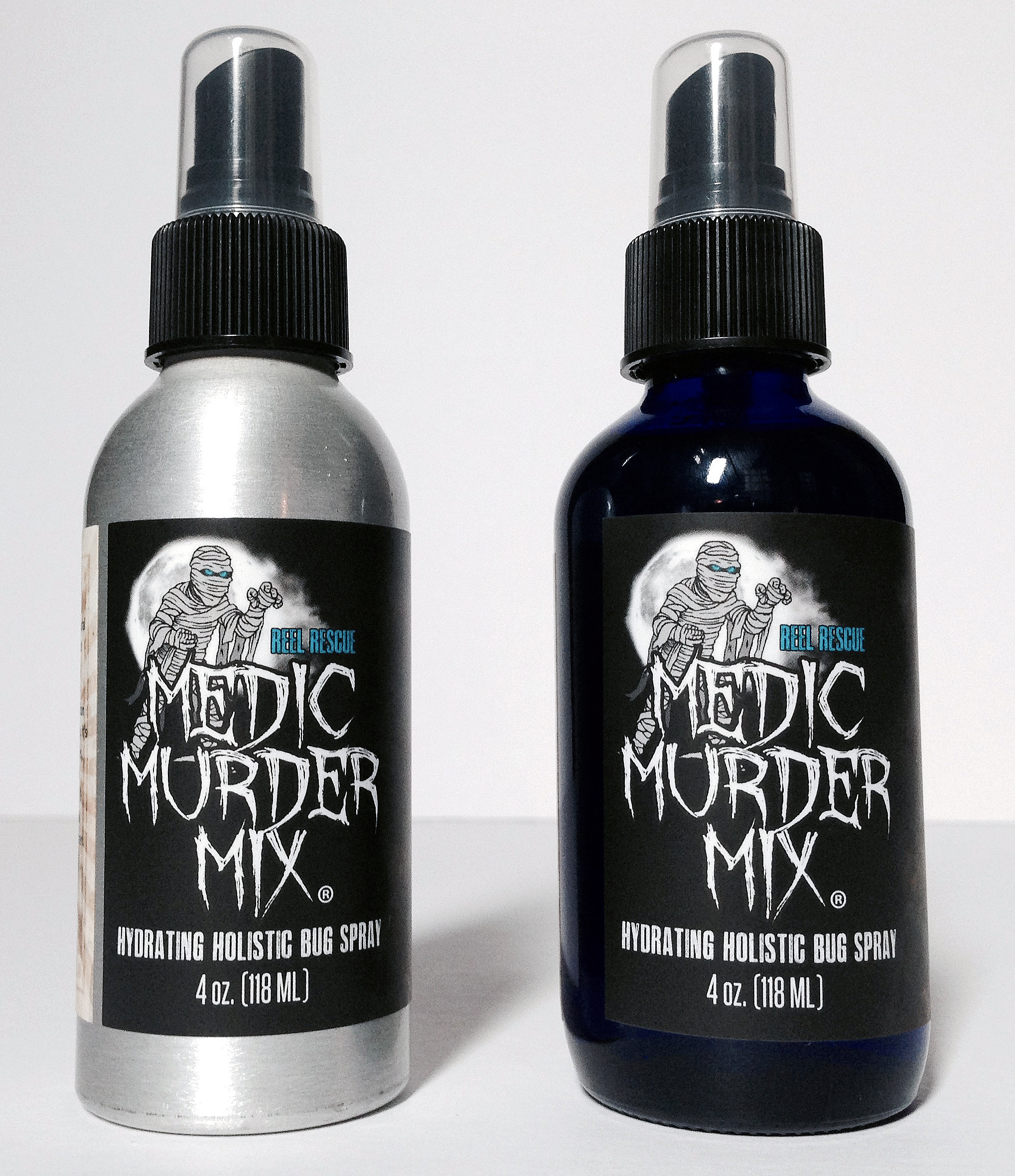 Medic Murder Mix now comes in two different 4 oz. size bottles to fit your needs. Cobalt blue glass and brushed aluminum. For questions and ordering contact Kris at www.medicmurdermix.com See resume for additional contact and product description.