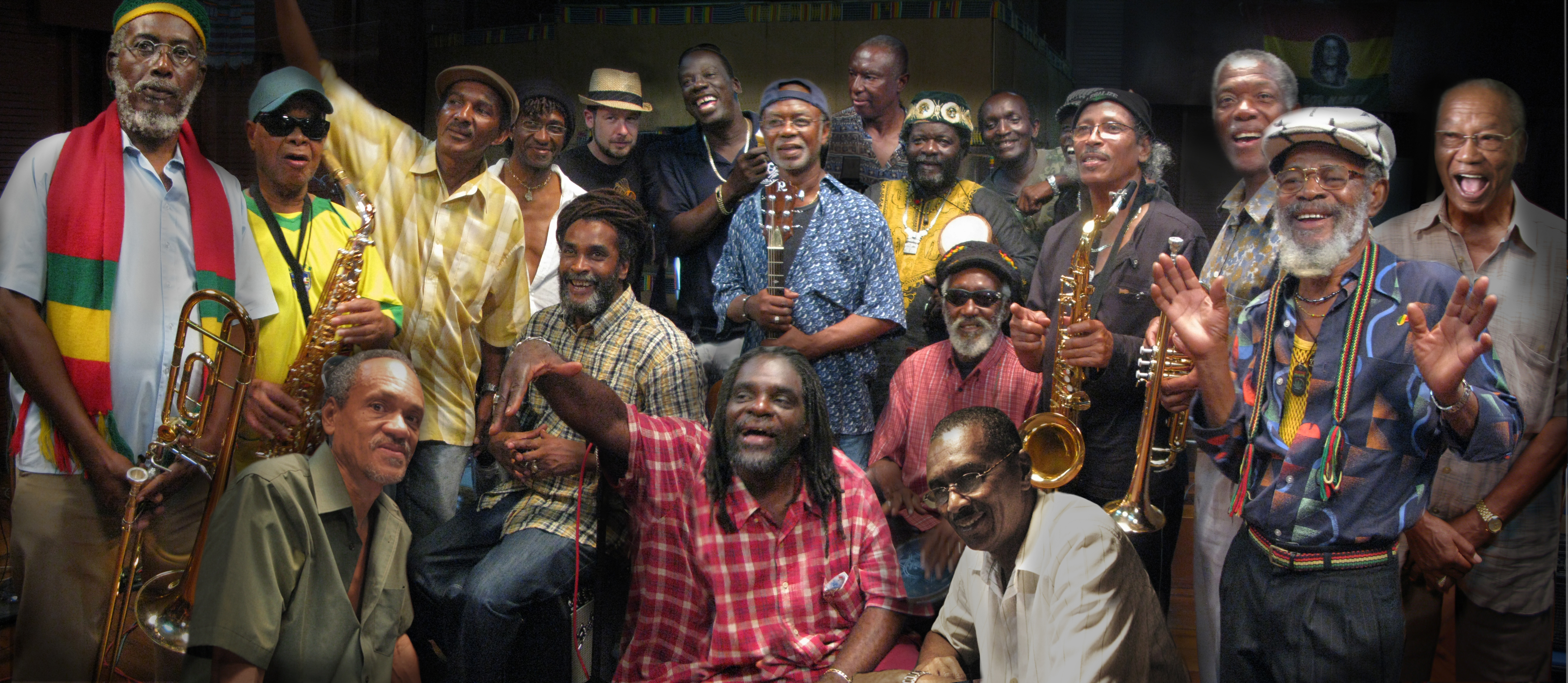 The Rocksteady All Star Band in the Tuff Gong studio, Kingston, Jamaica, shooting 