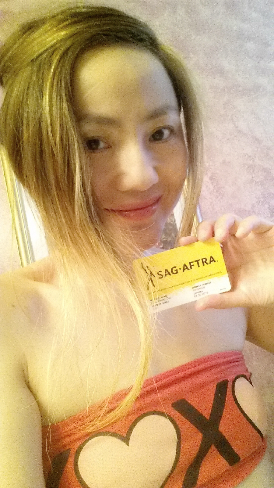 actress nina xining zuo with her sag card - per screen actors guild request.