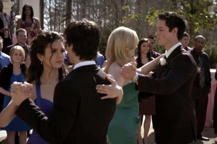 Still photo from The Vampire Diaries- Nina Dobrev, Ian Somerhalder, Justin Price, Candice Accola