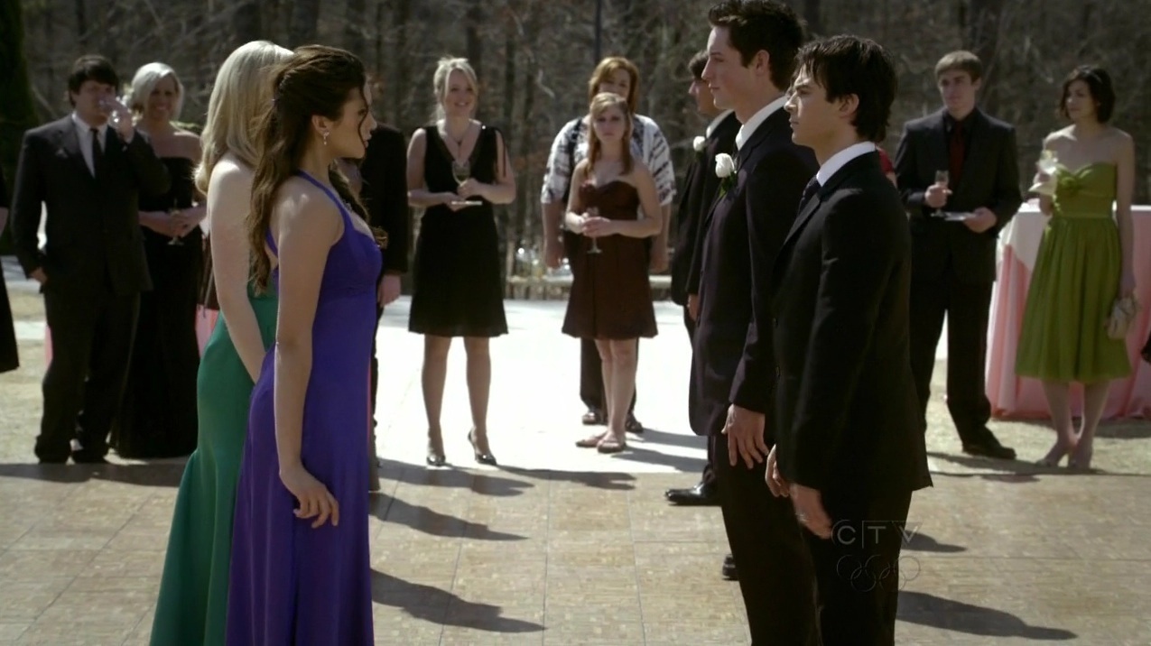 Still photo from The Vampire Diaries- Nina Dobrev, Ian Somerhalder, Justin Price, Candice Accola