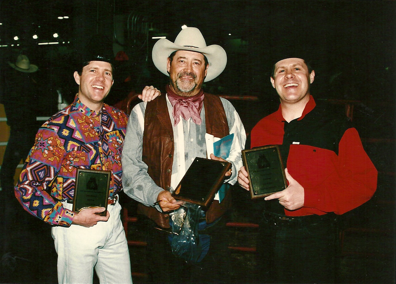 Butch McCain, Barry Corbin and Ben McCain at the Lazy E Arena in Oklahoma City.