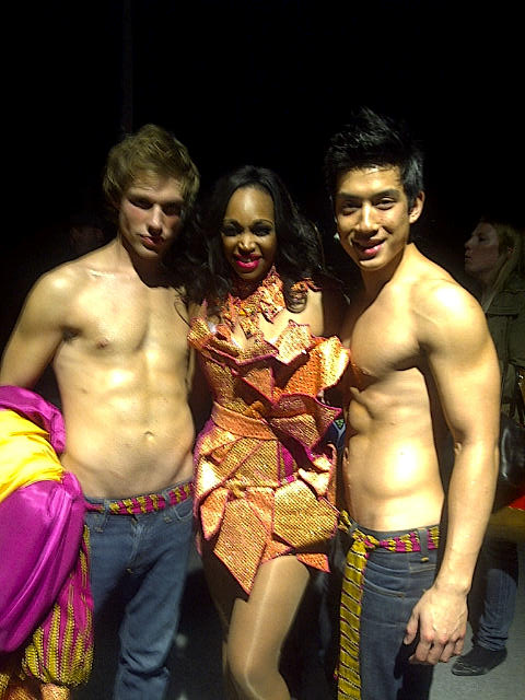 at Toronto LG Fashion Week with Cityline host Tracy Moore and model Pious Chan.