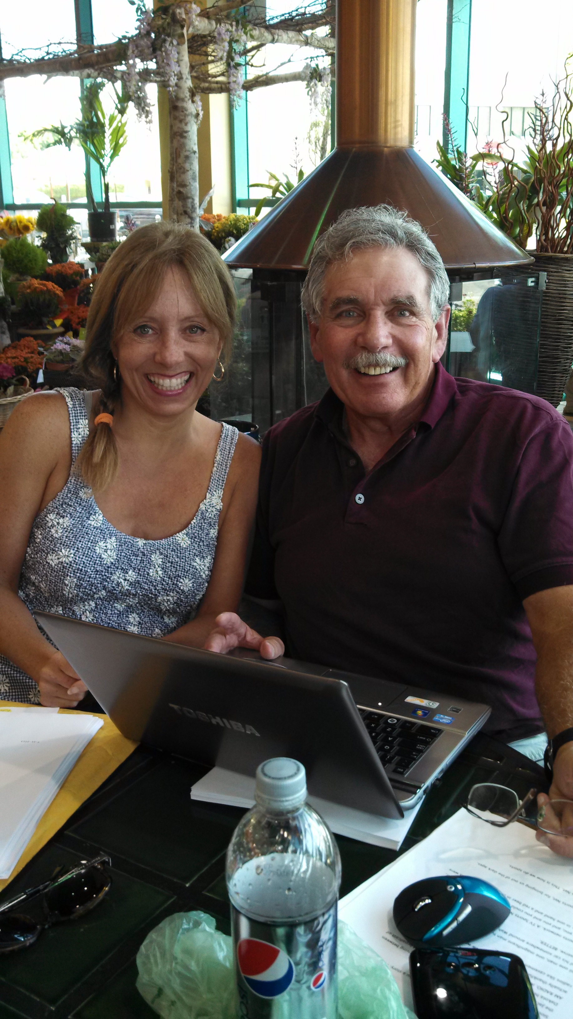 Our lead actress, Shelley Christl, and me working on the script for our film 
