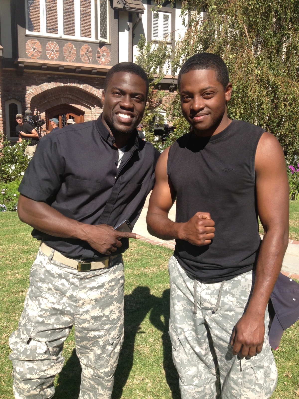 Kevin Hart and Patrick J. Nicolas on the set of The Wedding Ringer.