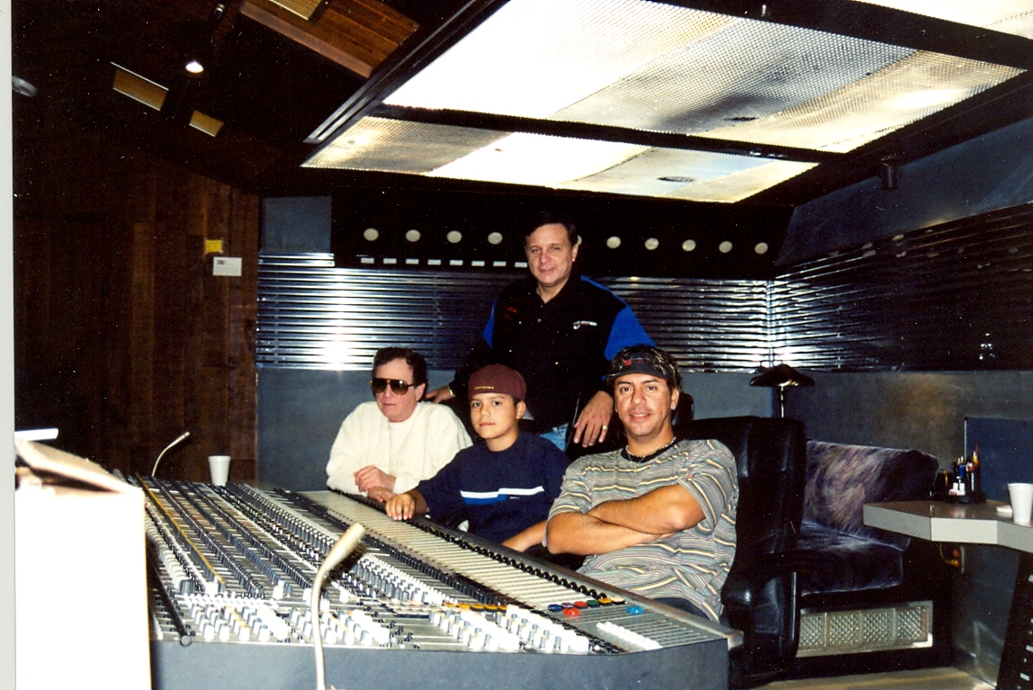 Kim Richards at Cherokee Studios with Luis Cardenas, Cardenas's son Nick Cardenas and famed producer Shel Talmy (The Who, The Kinks)