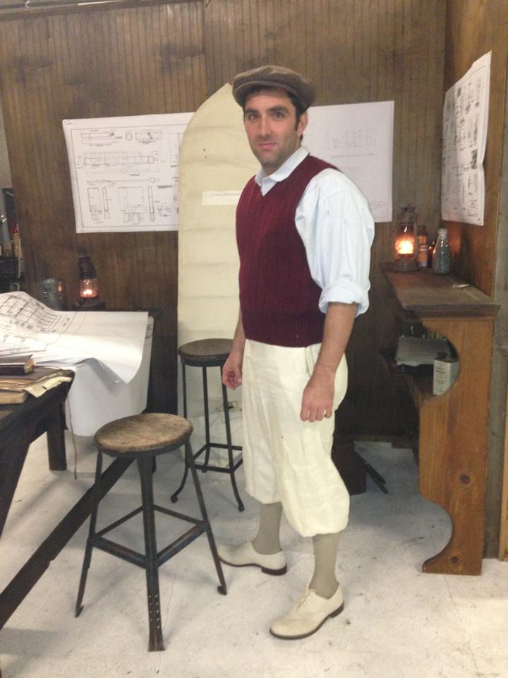 Set photo of Jordan Stone as Orville Wright on Big History: Defeating Gravity.