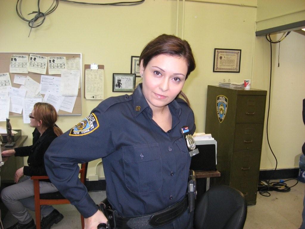 Melia Morgan as Police Officer on the set of In the Bag 2009
