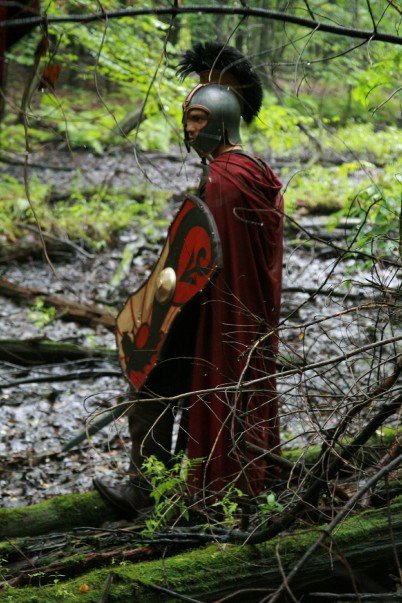 Aaron Burns waiting for 'action' on the set of Pendragon: Sword of his Father