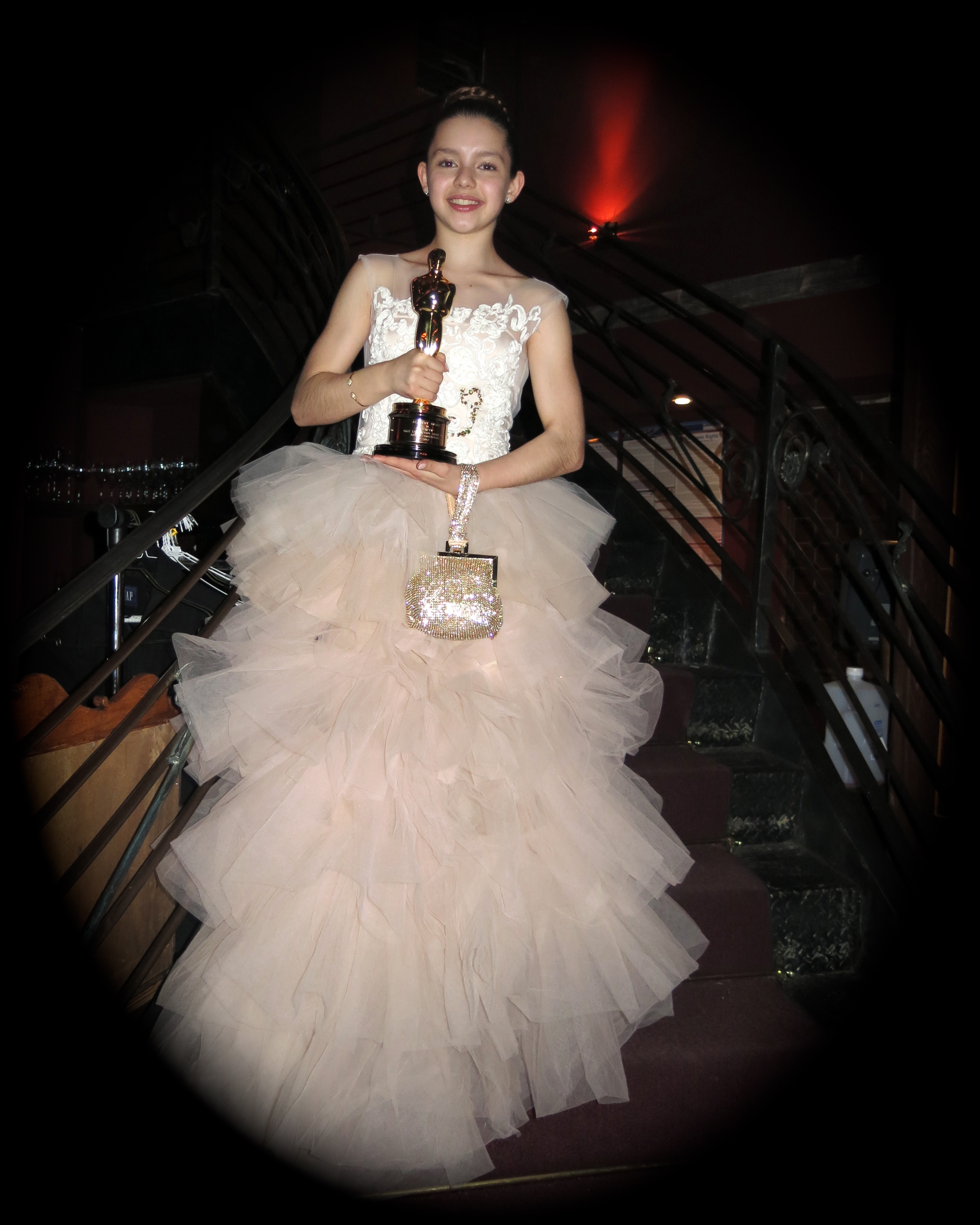 Actress Fátima Ptacek with the Oscar for Best Live Action Short awarded to CURFEW, the film in which she has the lead actress role. February 24, 2013