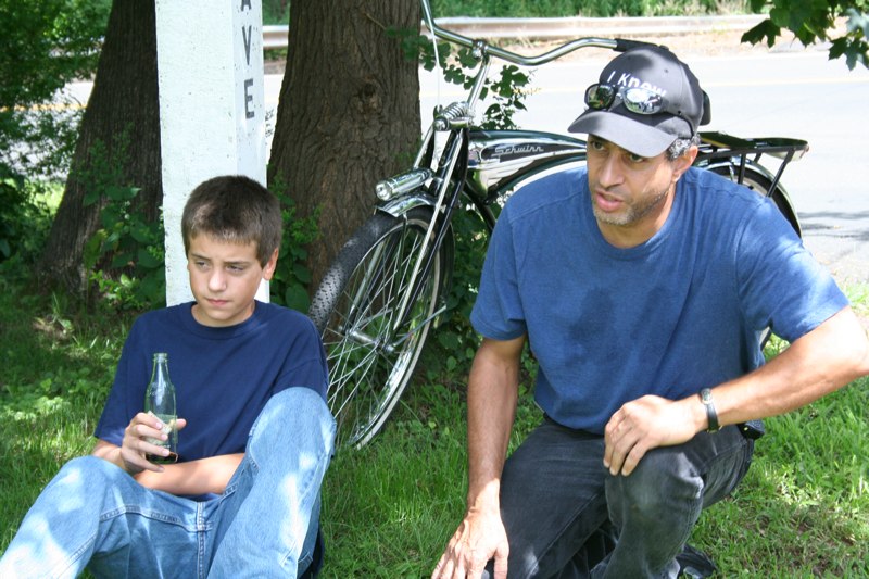 Jax Kearney with actor Steve Agogliati on the set of the film 