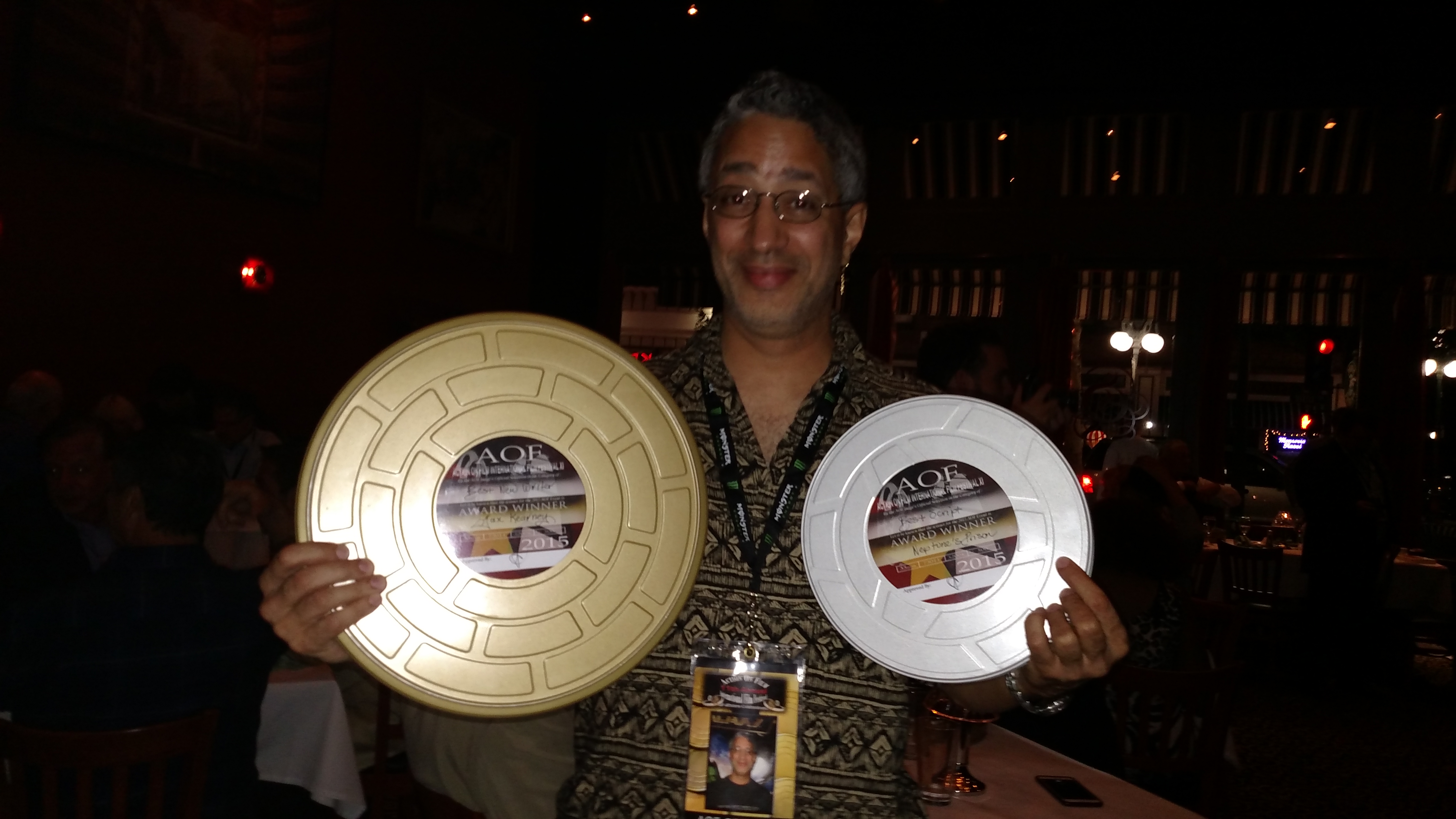 Jax Kearney with the two awards he won at the 2015 Action On Film Festival; 