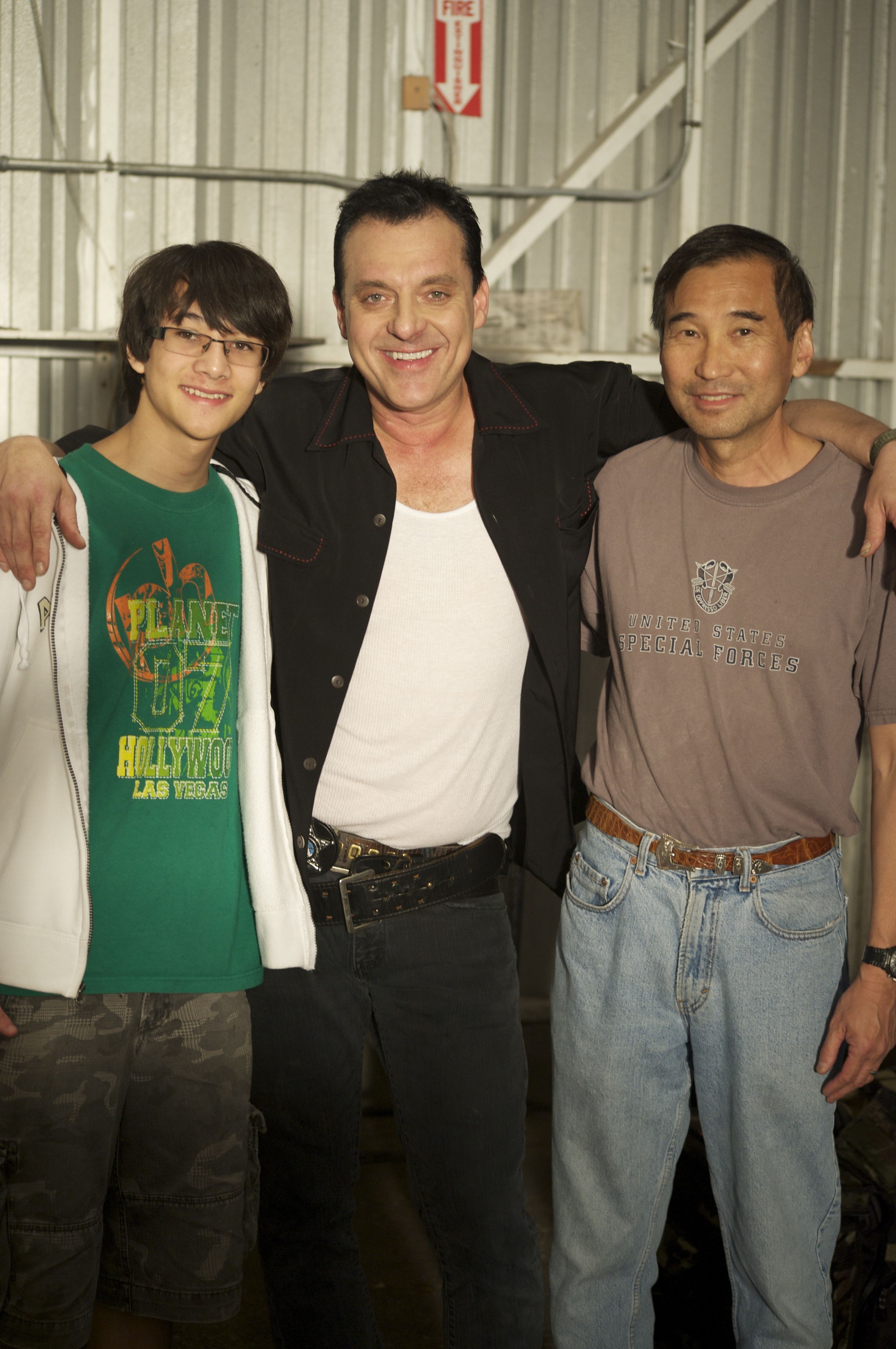 TJ Lui, Tom Sizemore, and Henry Lui on film location for Through the Eye.