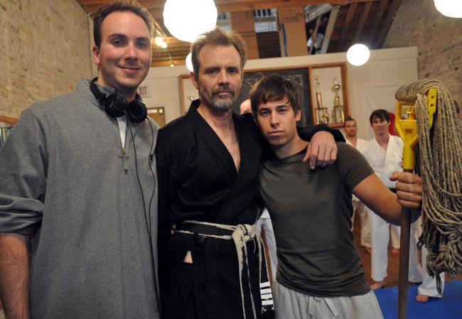 Director Allan Ungar with Stars Michael Biehn and Cody Hackman on the set of TAPPED