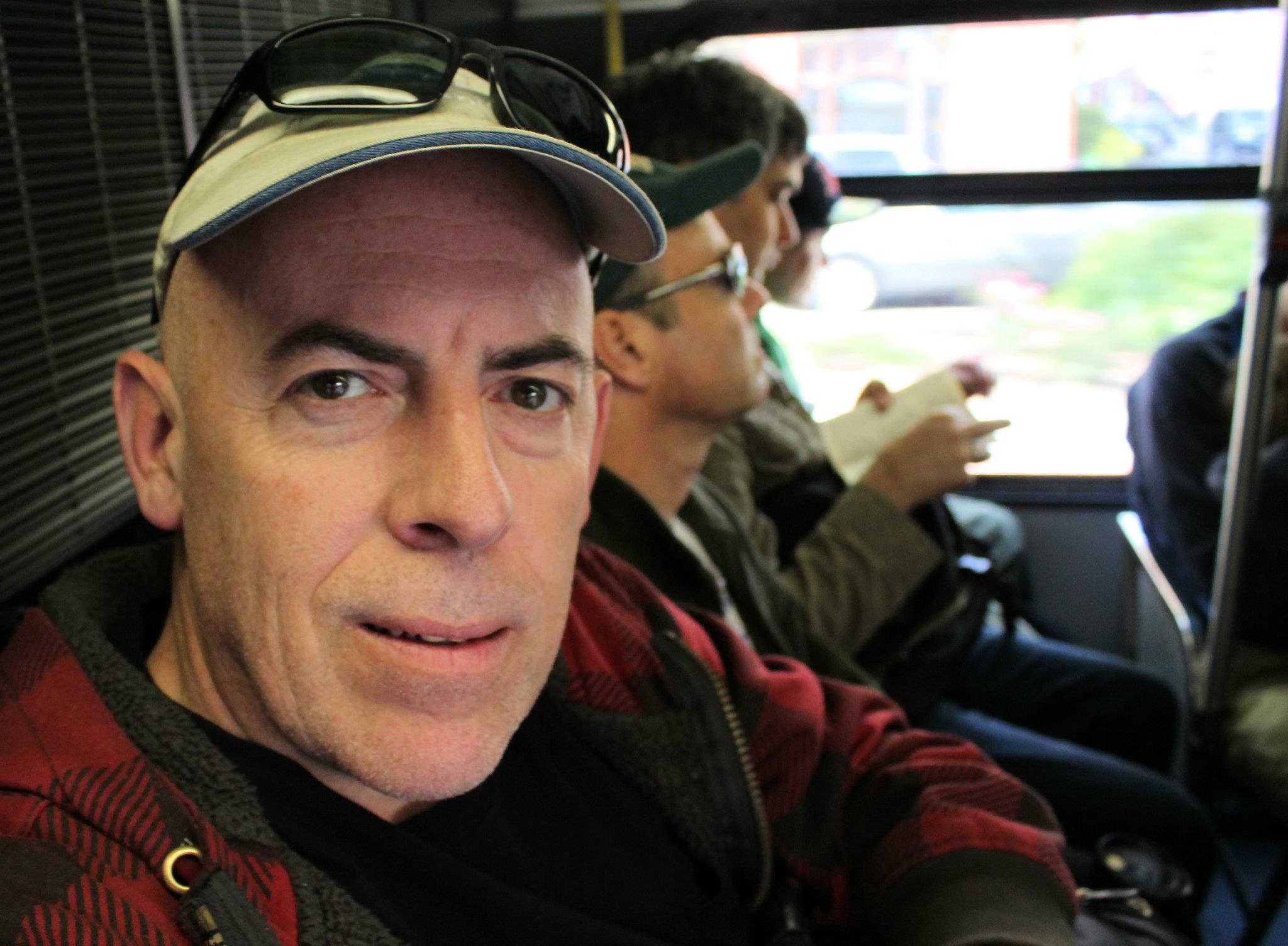 On the bus in Cambridge, Mass, April 2012. Glenn technically 