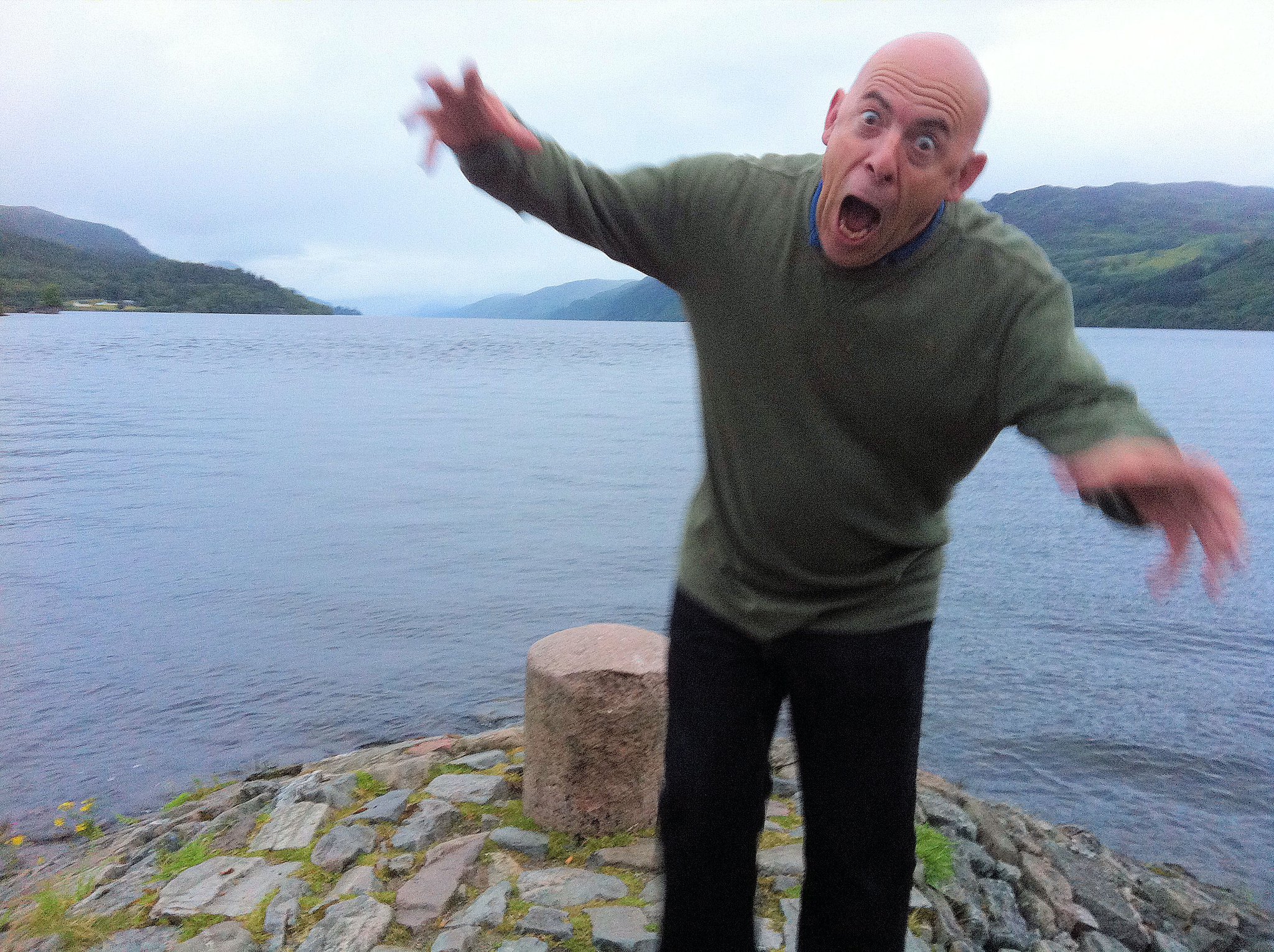 Impersonating the monster at Loch Ness.