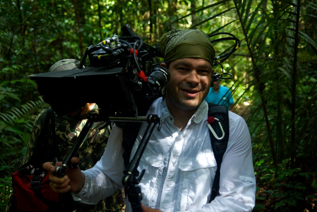 In the amazon rainforest, during shooting of SkyTV's 3D Amazon nature special. Element Technica sub-miniature beamsplitter with Si-2k cameras and cinedeck recorder.