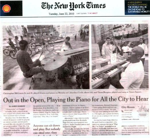 Christopher makes the NY Times for participating in MAKE MUSIC NY FESTIVAL 2010