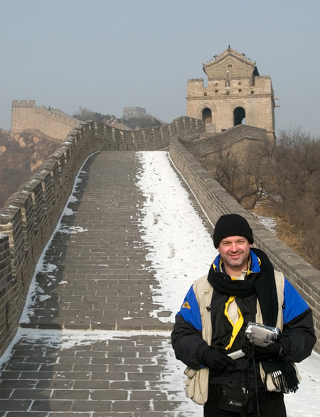 Scouting locations on the Great Wall of China.