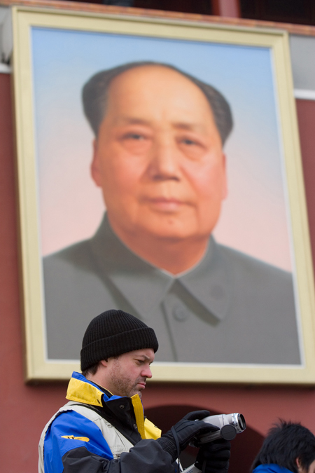 Setting up a shot in the Forbidden City in China.