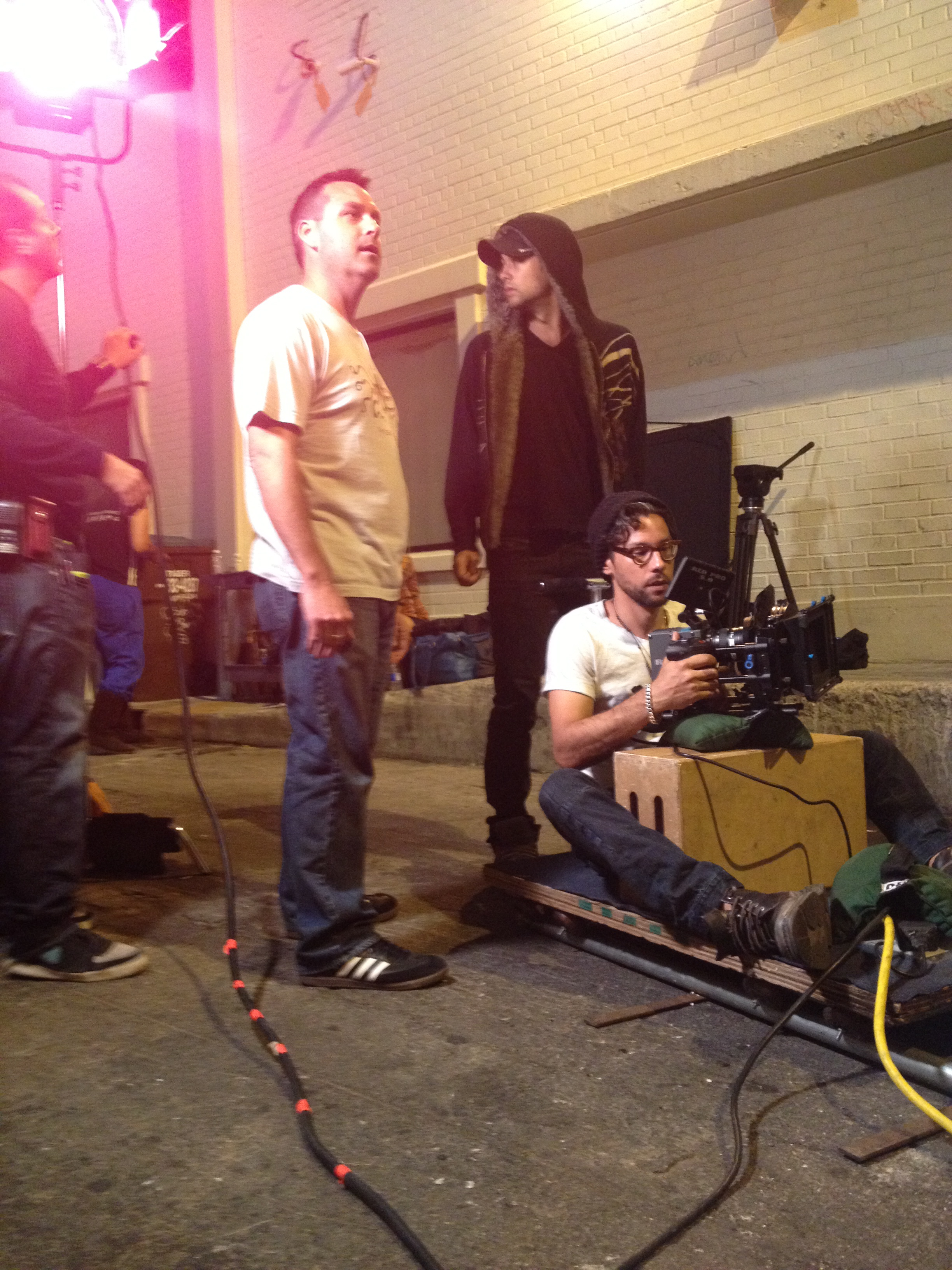 Director R. Scott Leisk and DP Amza Moglan framing the shot on the set of Gang Money Run.