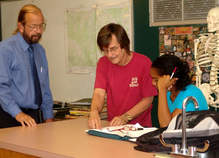 Rodger Marion (Center) discusses a scene with John Daws and Paloma Bermudez on the set of Wine Bar of the Mind