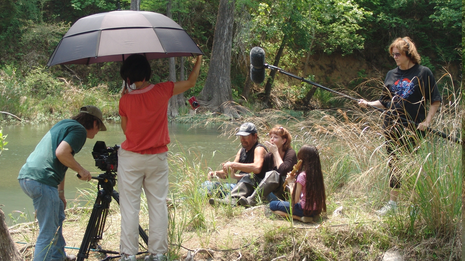 crew filming on the Blanco River