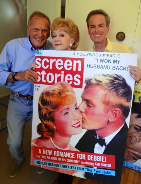 Tab Hunter, Debbie Reynolds and Allan Glaser on set of TAB HUNTER CONFIDENTIAL.